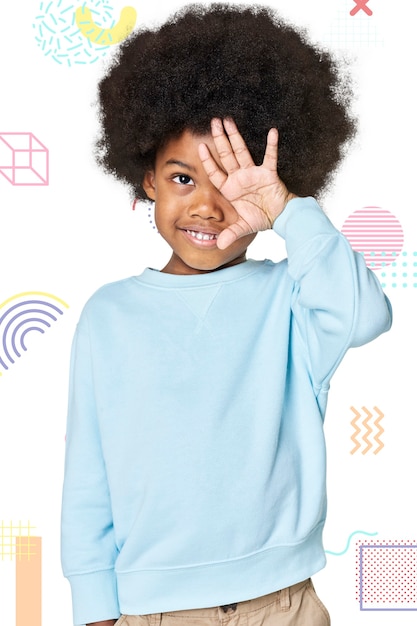 Black boy wearing blue sweater