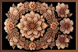 Free photo a black and brown floral rug with a floral design.