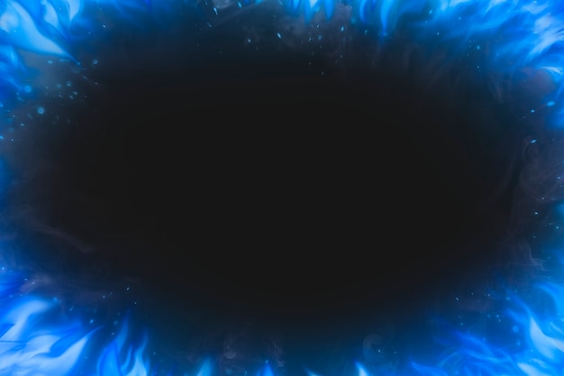 Black flame background, blue frame realistic fire image