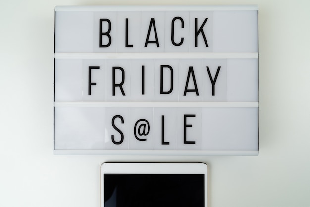 Black friday sale text written on light box