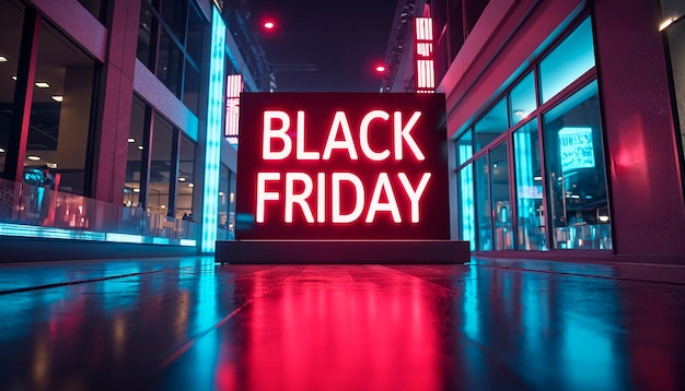 Black friday sales sign neon light