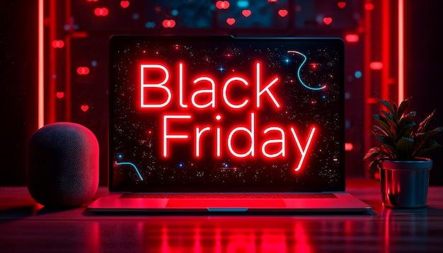 Black friday sales sign neon light