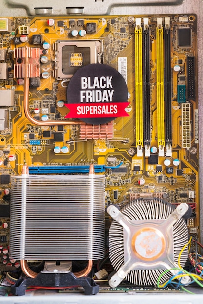 Free photo black friday super sales inscription in computer case