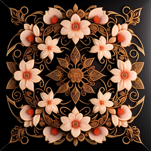 Free Photo a black and gold background with a floral design on it.