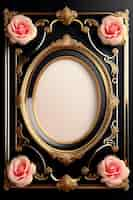 Free photo a black and gold framed mirror with roses on it.