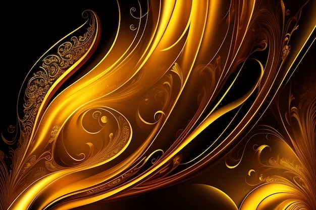 Black and gold wallpaper with a gold swirl and a black background.