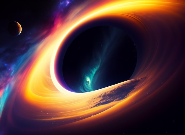 A black hole with a bright light and a black hole in the middle.