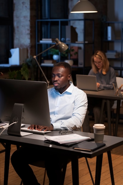 Black man using computer