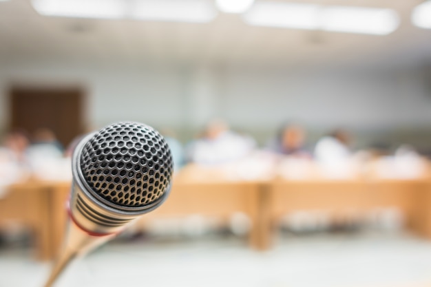 Free Photo black microphone in conference room ( filtered image processed v