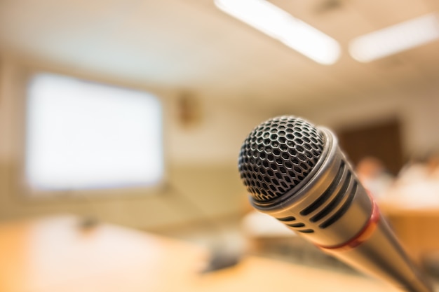 Free Photo black microphone in conference room ( filtered image processed v