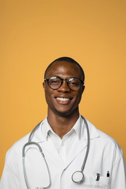 Black nurse man getting ready for work