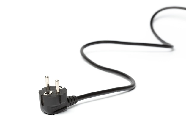 Black power cable with plug and socket isolated on white