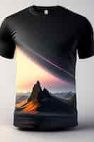 Free photo a black shirt with a mountain and a planet on it