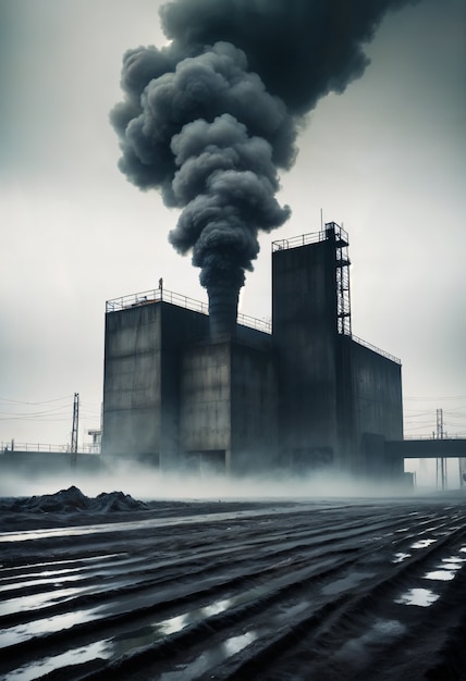 Black smoke from chimney in a factory