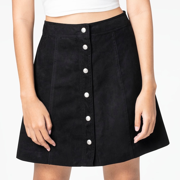 Black suede a-line skirt with design space women's street fashion