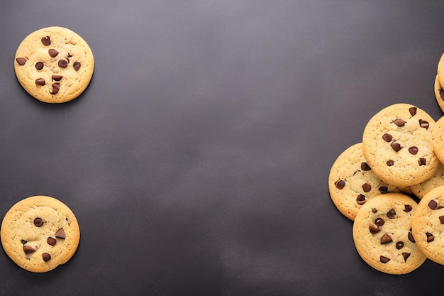 Free Photo a black table with a row of chocolate chip cookies