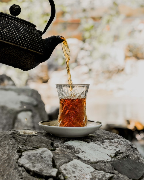 black tea served in traditional armudu glass