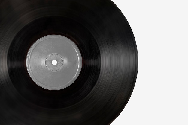 Black vinyl record mockup on a gray background