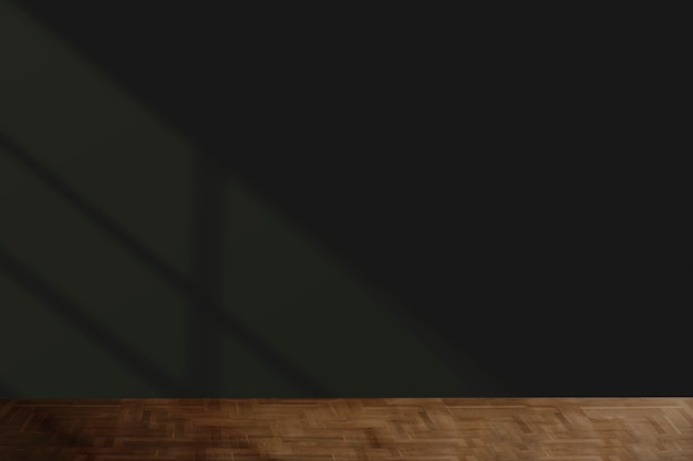 Free photo black wall mockup with a wooden floor