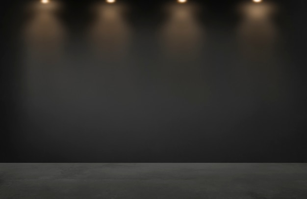 Free Photo black wall with a row of spotlights in an empty room