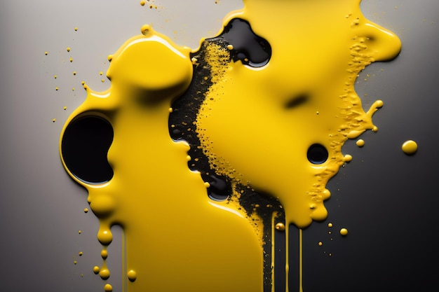 A black and white background with yellow paint dripping down the middle.