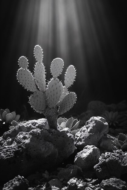 Black and white desert cacti