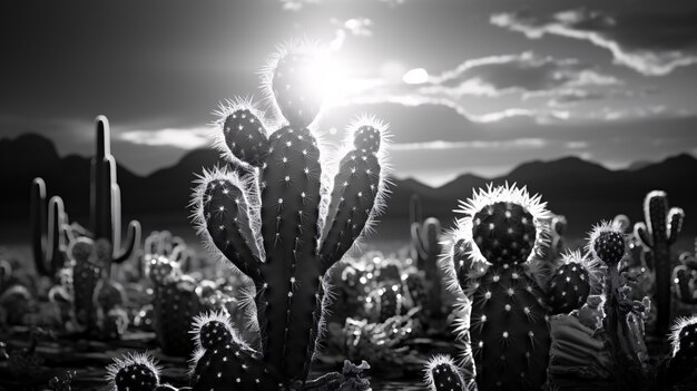 Black and white desert cacti