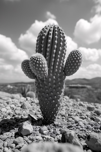 Black and white desert cacti