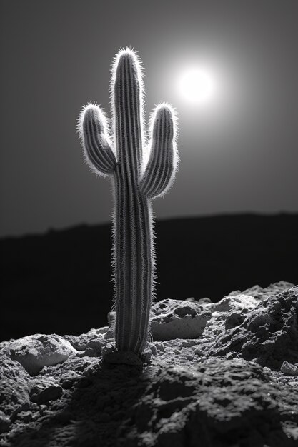 Black and white desert cacti