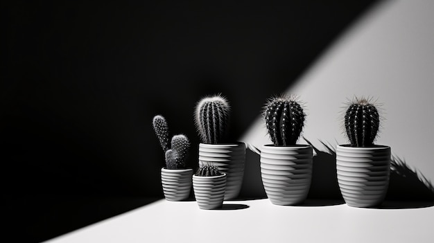 Free Photo black and white desert cacti