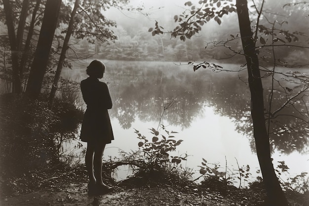 Free photo black and white image of sad woman