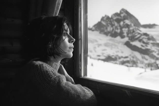 Free photo black and white image of sad woman