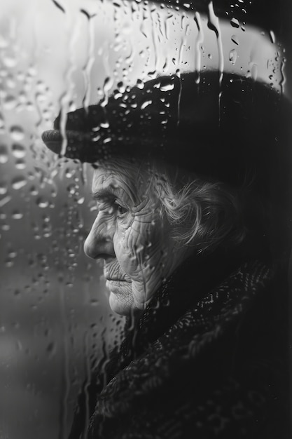 Free Photo black and white image of sad woman