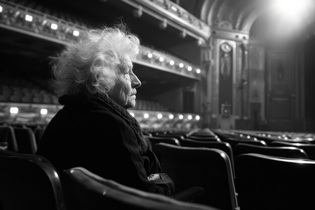 Black and white image of sad woman