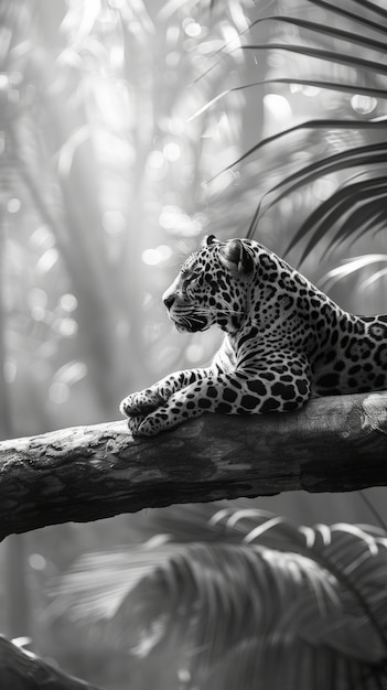 Free Photo black and white jaguar in nature