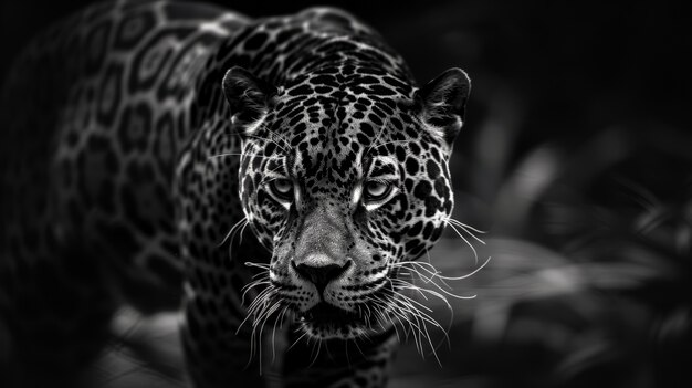 Black and white jaguar in nature