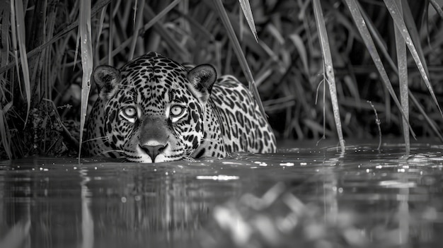 Free photo black and white jaguar in nature