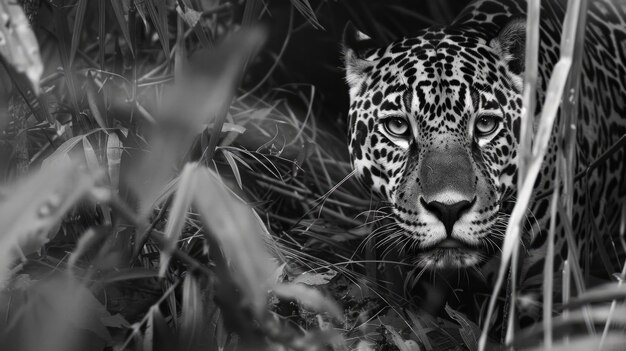 Black and white jaguar in nature