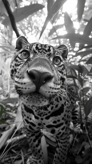 Free Photo black and white jaguar in nature