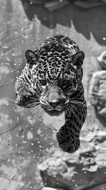 Free Photo black and white jaguar in nature