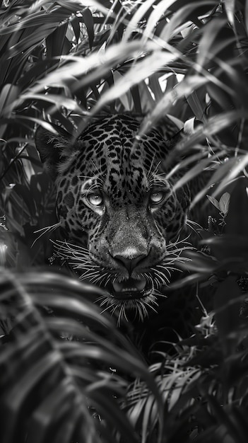 Free Photo black and white jaguar in nature