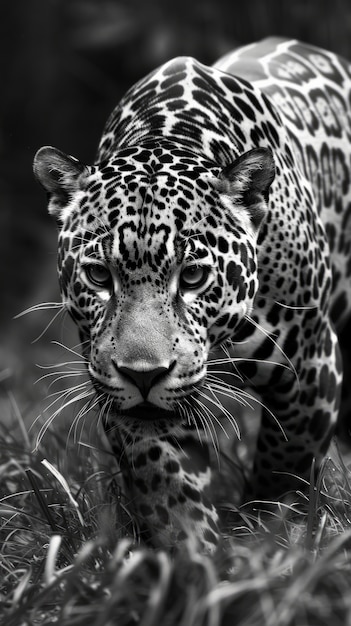 Black and white jaguar in nature