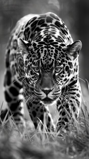 Black and white jaguar in nature