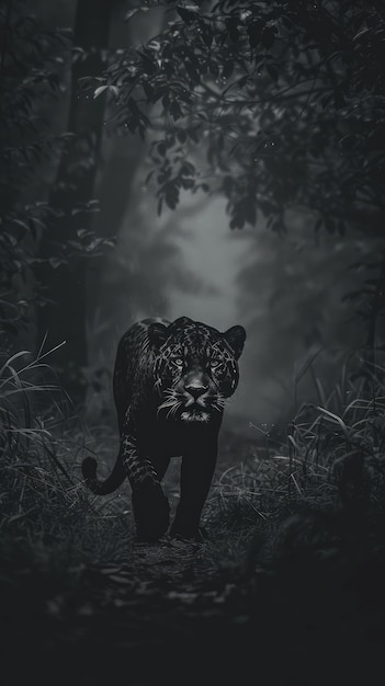 Free Photo black and white jaguar in nature