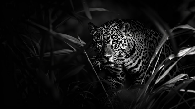 Black and white jaguar in nature