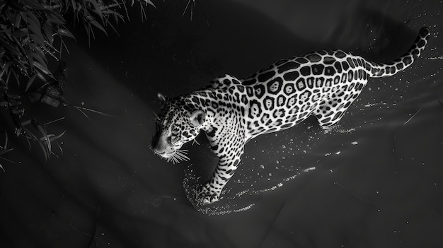 Free Photo black and white jaguar in nature