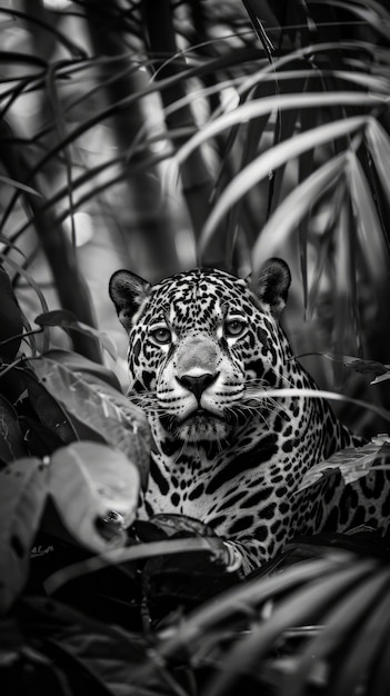 Free photo black and white jaguar in nature