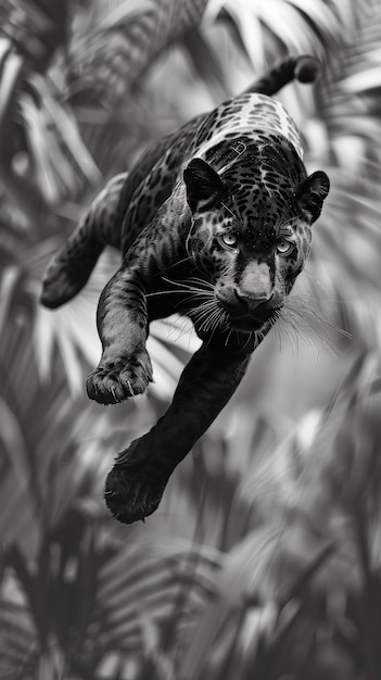 Free Photo black and white jaguar in nature