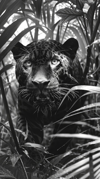 Free Photo black and white jaguar in nature