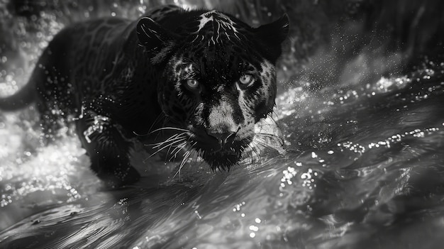 Black and white jaguar in nature